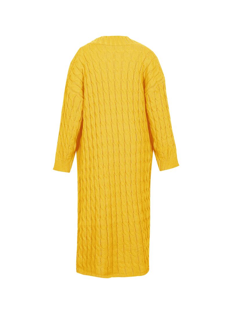 Women's Solid Color Textured Drop Shoulder Pocket Longline Cardigan, Casual Open Front Long Sleeve Knitwear for Fall & Winter, Women's Knit Clothing for Daily Wear, Lady Baggy Cardigans for Women, Womenswear, Casual Knit Top
