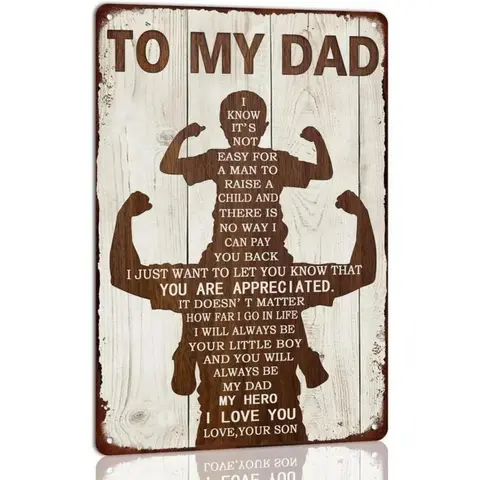Decorations To My Dad Metal Sign Father's Day Tin Sign Vintage Home Wall Decor Signs Birthday Gift For Dad From Son 8x12 Inch