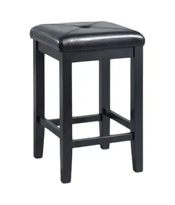 Crosley 24" Square Counter Height Barstool Black (Set of Two): Upholstered Faux Leather, Wood Legs, Foam Fill