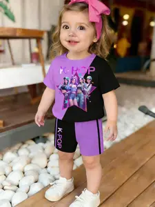 Baby Girl Casual Fashion Comfortable Sweet Cool Vibrant Trendy K-Pop Girls Group Style Colorblock Print Two Piece Set