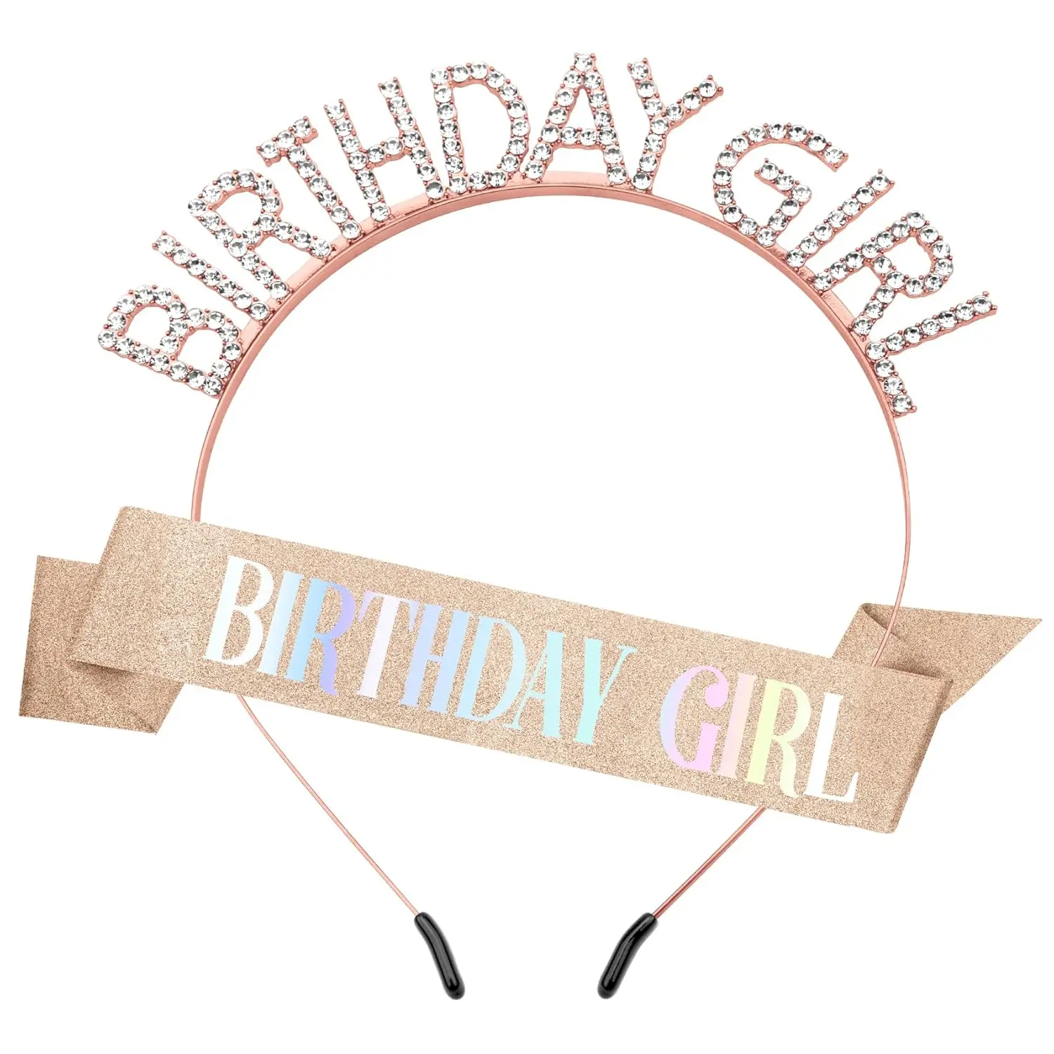 Birthday Sash Birthday Crown for Women, Birthday Girl Sash, Birthday Girl Crown, Glitter Rose  Birthday Sash and Crown Rhinestone Headband Set, Happy Birthday Girl Princess Tiara Sash Accessories