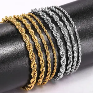 7+2in Stainless Steel Twisted Rope Chain Bracelets Fashion Punk Bangle 2/3/4/5mm