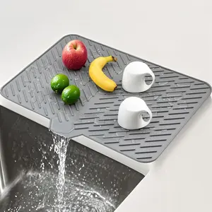 Silicone Dish Drying Mat 23x17,Food-Grade Silicone,Easy Clean Pad for Countertop Protection,Heat Resistant,Easy Clean,Non-Slip Drain Pad with Built-in Drain,Multi-Functional Use,Gray