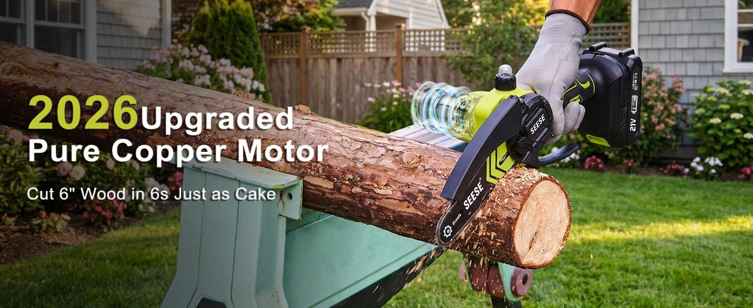 【SummerVibes】SEESE Brushless Mini ChainSaw Oil System- Portable Electric Cordless Saw for Wood Cutting, Batteries (2000mAh) ,Pruning, Gardening, Camping - Suitable for Seniors, Women Holiday gifts