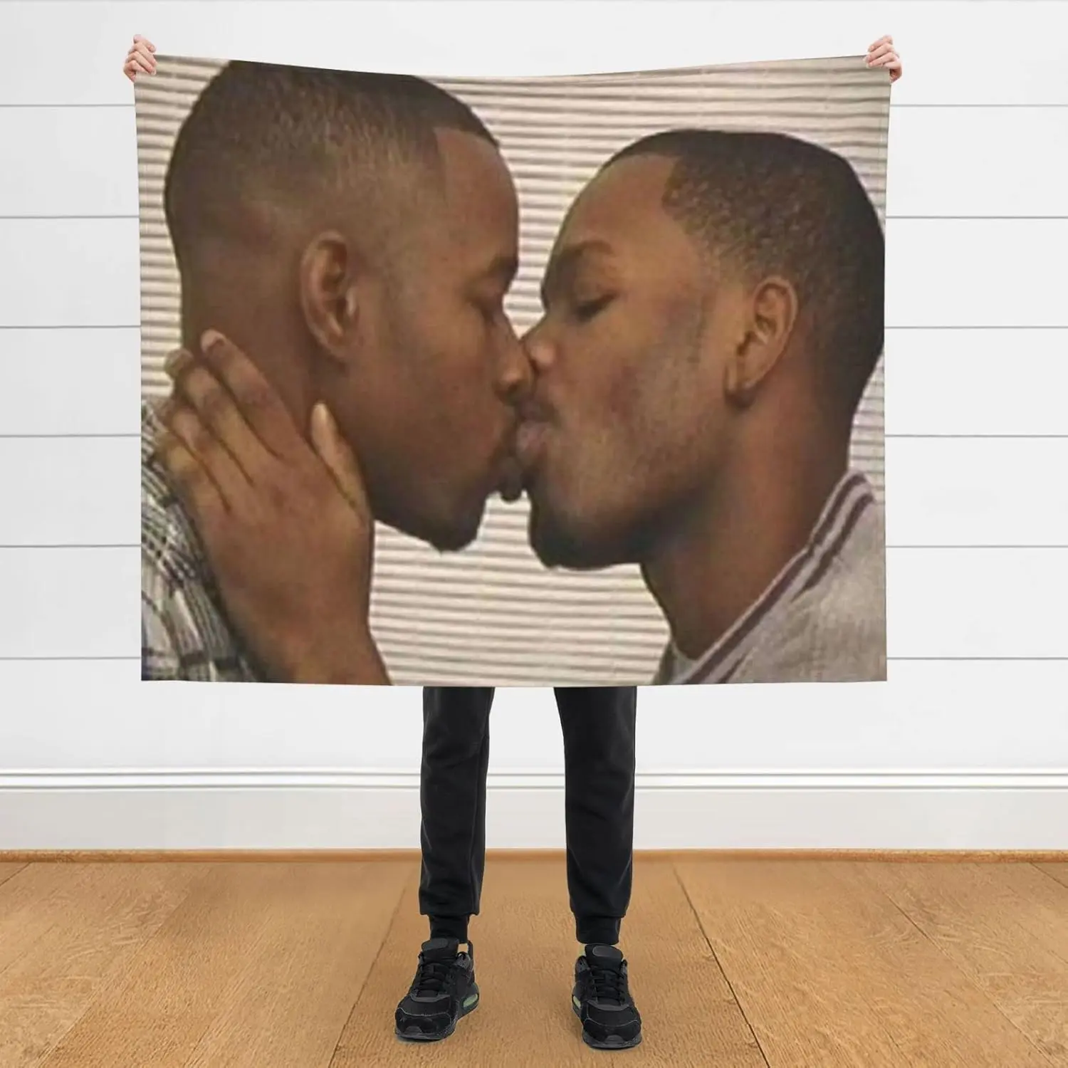 Two Black Men Kissing Meme Throw Blanket Soft Funny Flannel Material Throw Blanket Multipurpose Office Bedding Blanket PlushThin Warm Napping Blanket for Home Office School Travel Lightweight Anime Quilt Holiday Gift Fans