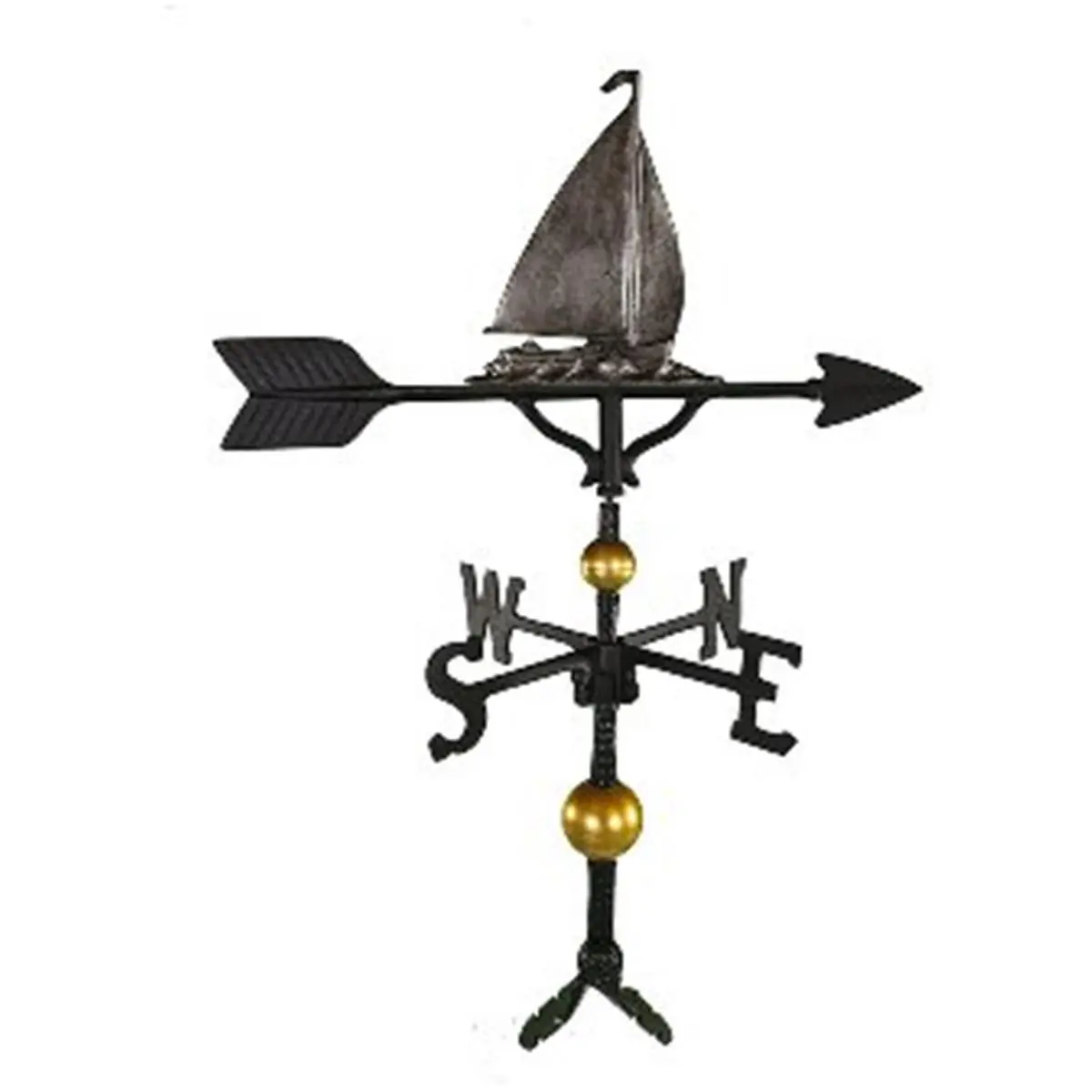 212 MAIN 300 Series 32" Tall Sailboat Weathervane - Satin Black, Gold Anodized, Extra Durable, Wind Direction Indicator, Adjustable Cast Aluminum Base, 23.25 in. Cupola Fit, Outdoor Home Improvement Garden Decor