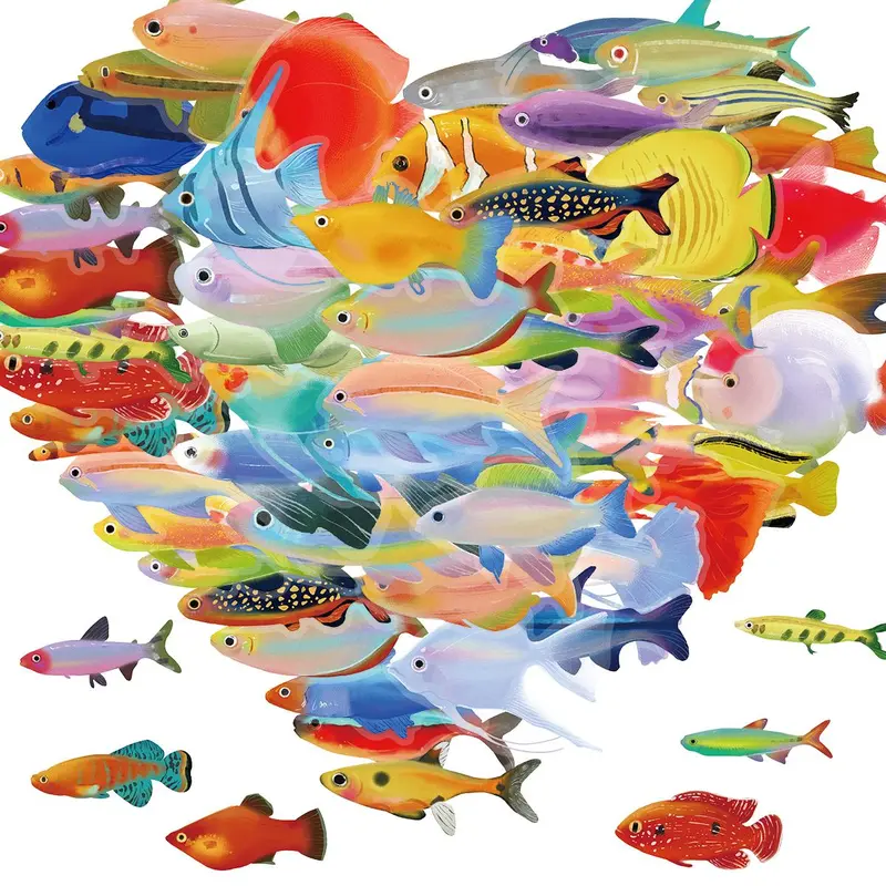 Fish Pattern Sticker, 50pcs/set Colorful Deep-sea Fish Pattern Sticker, Decorative Sticker for Water Bottle, Laptop, Guitar, Skateboard, Phone, Computer, Bike, Art Stickers