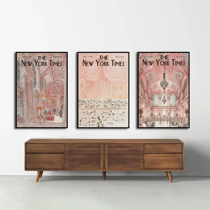 Blush Pink New York Wall Art Set of 3, Coquette Gallery Wall Decor, Old Money Aesthetic, Printable City Posters
