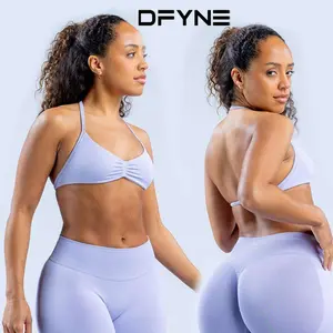 2026 New soft and comfortable fit;DFYNE Impact Strappy Bra & Shorts/Leggings Set – Seamless Sculpt Fit with Stylish Cross-Back Bra & Booty-Lifting Bottoms