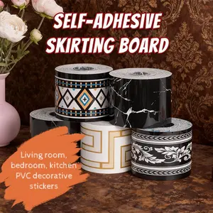 Self-Adhesive PVC Waterproof Baseboard Molding, 5 Meter Long Decorative Trim for Living Room Bedroom Kitchen Bathroom