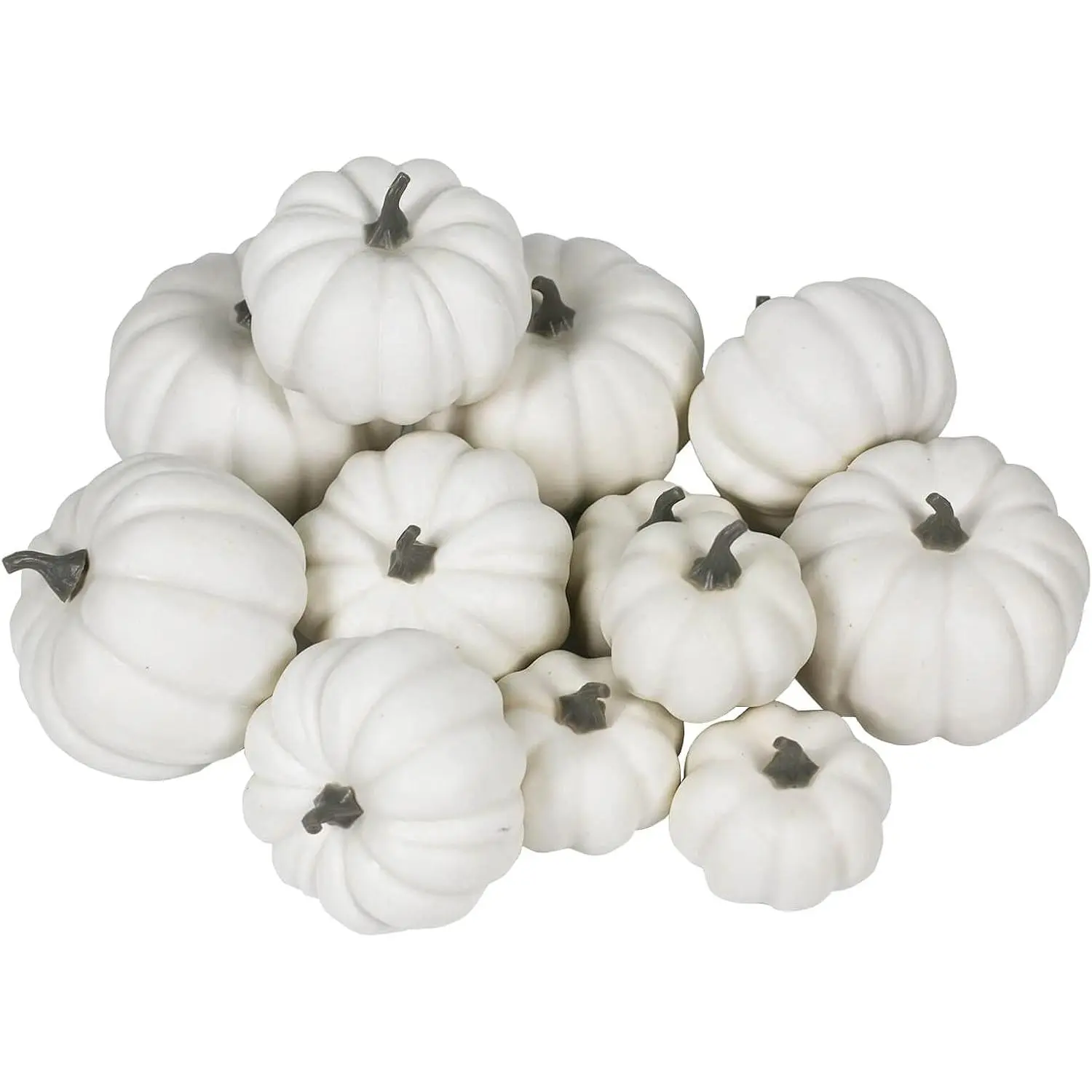 12PCS Artificial Lifelike Halloween Pumpkin Table Fireplace White | Realistic Fake Pumpkin Decor for Fall Harvest Halloween Thanksgiving decoration