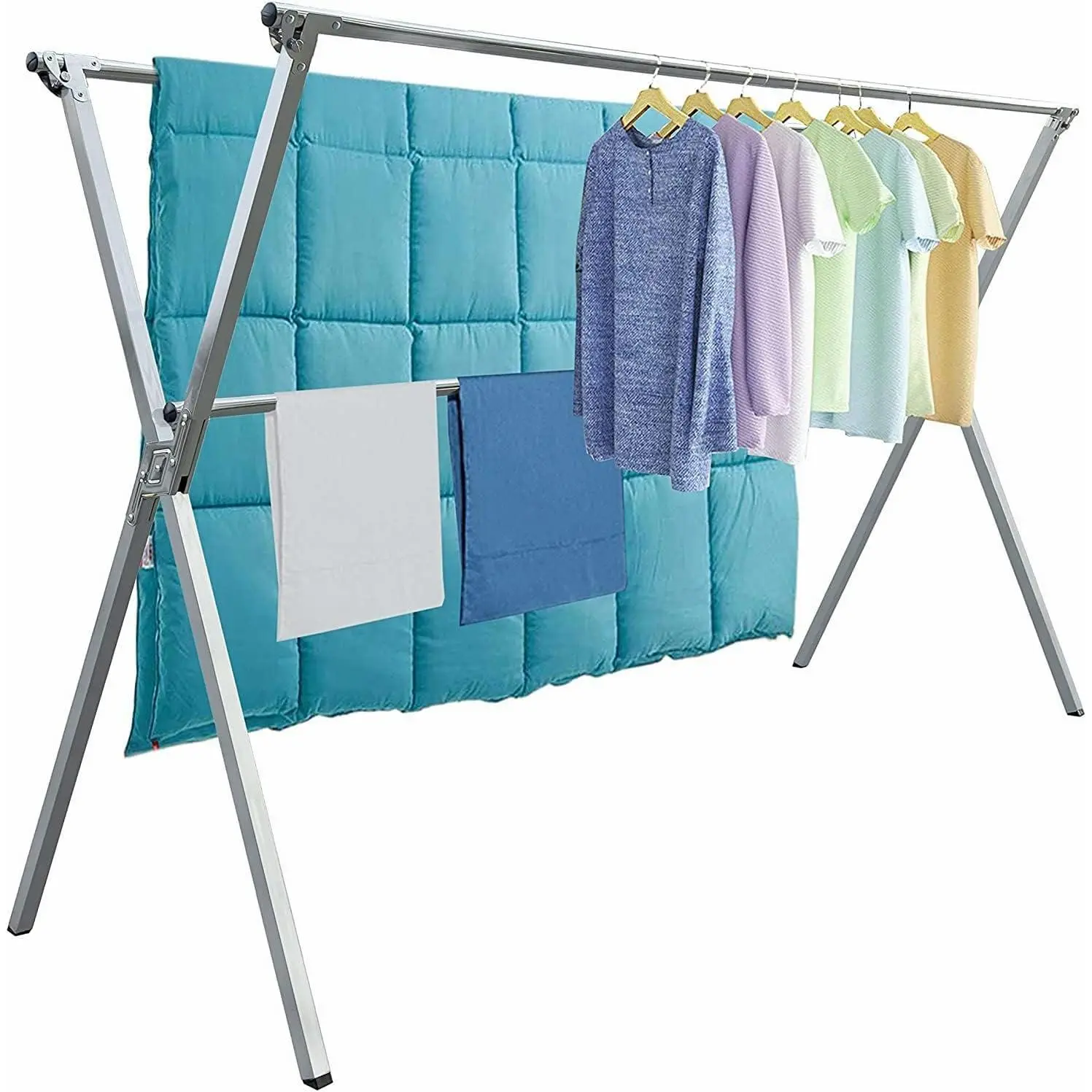 Clothes Drying Racks Outdoor, 82 Inches  Version,Stainless Steel Laundry Drying Rack for Indoor Outdoor and The Balcony,Length Adjustable Saves Space,with Windproof Hooks(002)