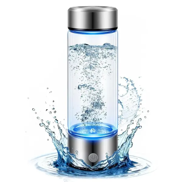 420ml Premium Reusable Glass Hydrogen Water Bottle - Portable USB-Rechargeable Alkaline Ionizer Generator, Water Purifier Cup, Stylish Lightweight Silver Kitchenware Drinkware for Home & Travel to Hydrate Healthier