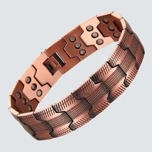3X Alaja Strong Copper Magnetic Bracelet for Men - 3 Rows of Neodymium Magnets, Adjustable, One-Size-Fits-All Design, Perfect Gift