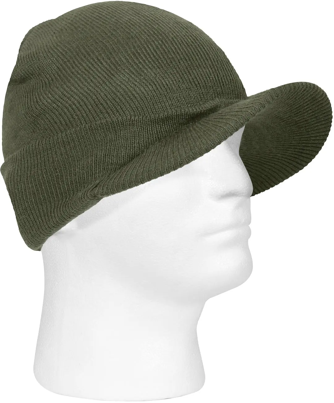 Unisex Adults' 100% Acrylic Basic Solid Olive Drab Double-Layered Visor Beany Hat - Iconic Brim Jeep Watch Cap, 1-Size Warm Winter Beanie with Full Ear Coverage Soft Fabric