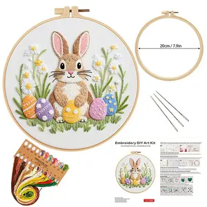 Easter Bunny Egg Embroidery Kit, Beginner Cross Stitch Set, Elegant Style, DIY Embroidery Lovers, Includes Printed Cotton Fabric