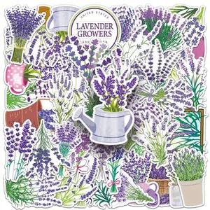 50 pcs Lavender Themed Flowers and Floral Vinyl Stickers - Reusable Waterproof Decal Set for Water Bottles, Laptops, Skateboards