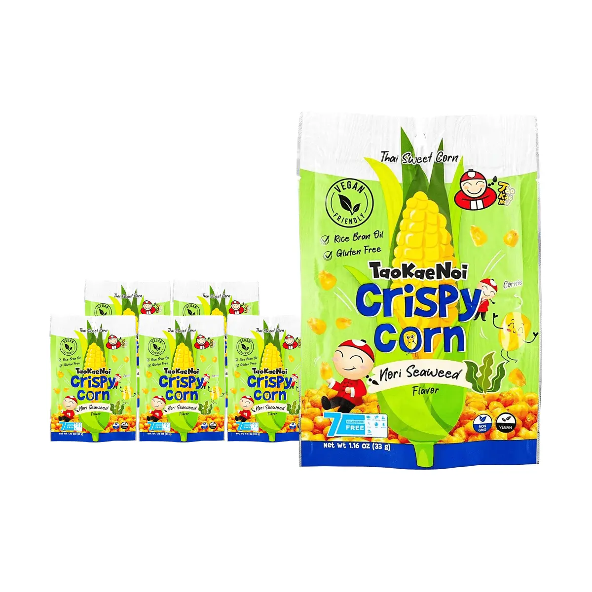 Tao Kae Noi Crispy Seaweed Corn Snacks - Original Flavor, 6 Pack (33g Each) - Gluten-Free, Vegetarian, Non-GMO, Thai Snack