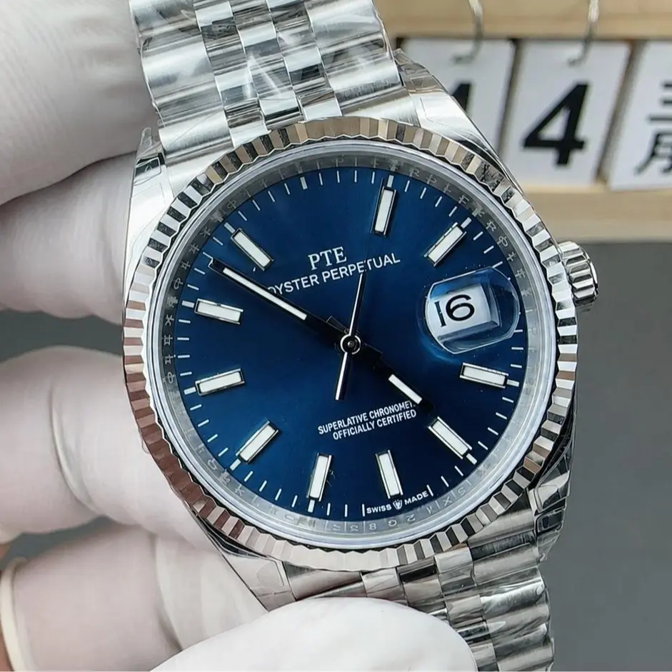 Luxury Automatic Dress Watch for Men – Blue Sunburst Dial, Stainless Steel Mechanical Wristwatch