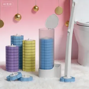 Disposable Toilet Brush Set with Scented Refills Wall Mount Holder Magic Wand Design for Deep Cleaning Hygienic Bathroom Maintenance Easy Installation 360° Rotatable Bowl Cleaners Storage Lavender Ocean Lemon Scents