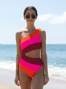 Women's Colorblock One-piece Swimsuit, Casual Sleeveless Swimwear for Beach Holiday Vacation, Ladies Swimsuit for All Seasons, Swimwear for Women