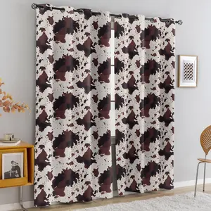 2 panels Bold Cowhide Blackout Curtains, Rich Brown Cow Spots Print Sun Block Window Treatments for Bedroom Balcony, Western Farm Animal Home Decor