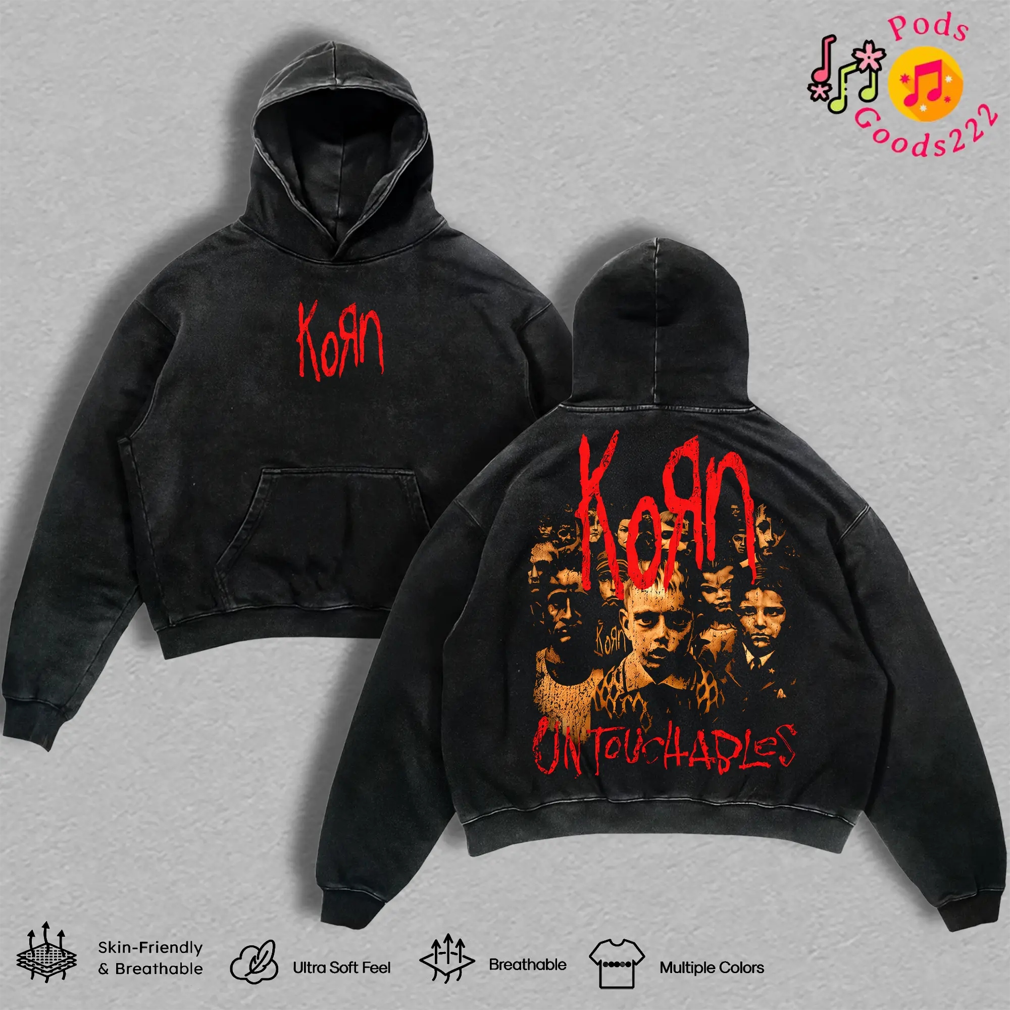 Korn Untouchables Vintage Washed T-Shirt, Korn Band Graphic Tee, Heavyweight Cotton Sweatshirt Hoodie, Double Sided Nu Metal Streetwear Shirt, Y2K Rock Band Merch, Premium Unisex Concert Apparel Gift for Korn Fans