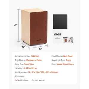 VEVOR Large Cajon Box Drum Wooden Birchwood Percussion Instrument with Snare Wires