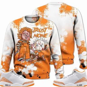 White Orange Peel 3s Sweatshirt, 3 Orange Citrus Outfit, Trust No One Scary Sneaker Matching Shirts