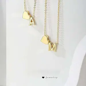 Cute heart-shaped letter necklace removable pendant clavicle chain adjustable length pendant chain