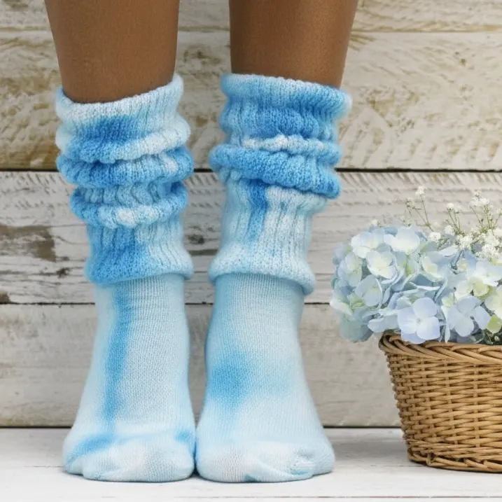 Hand Tie Dye Turquoise Blue Slouch Socks Women • ULTIMATE Cotton Made in USA