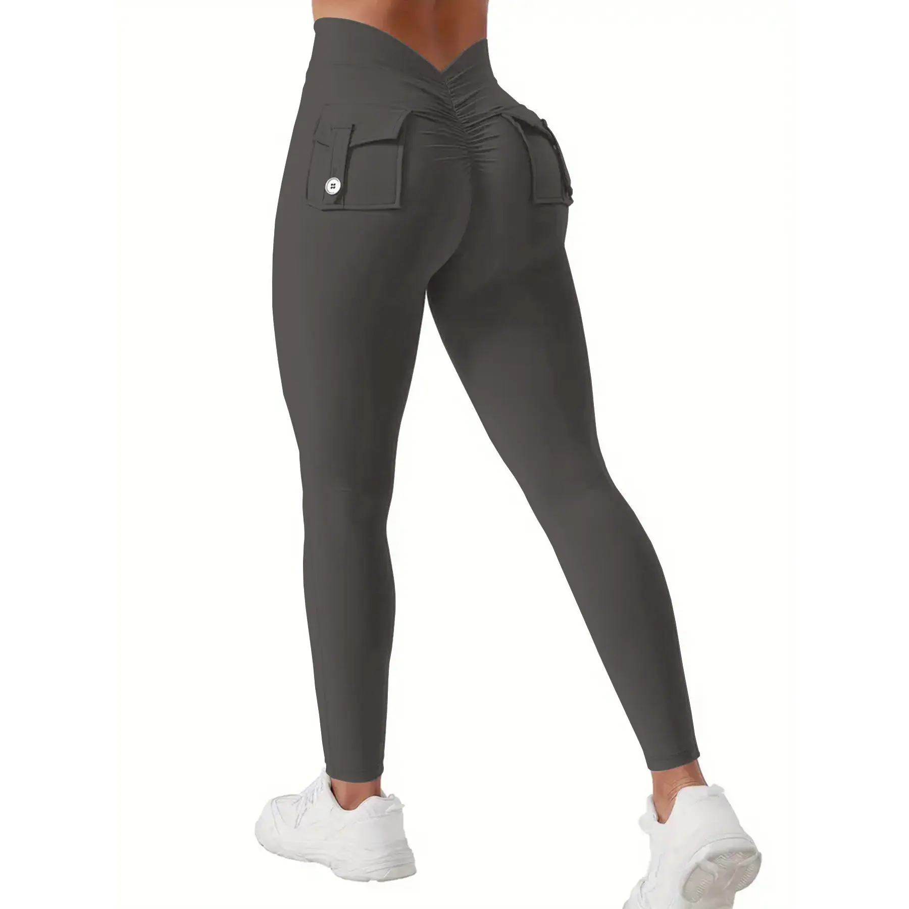 Women's All-Seasons V-Back Twill Compression Leggings - Abdominal Control, Hip-Lifting, Pockets, Soft Sporty Sports Bottoms for Gym, Outdoor Yoga