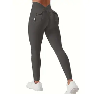 Women's V-back  with pockets, exercise , abdominal control, hip lifting, gym   fashionable  workout clothes for women cycling outfit soft athletic tummy control  wear sportswear bottom buttlifting sweat style   Compression yoga activewear outdoor legging