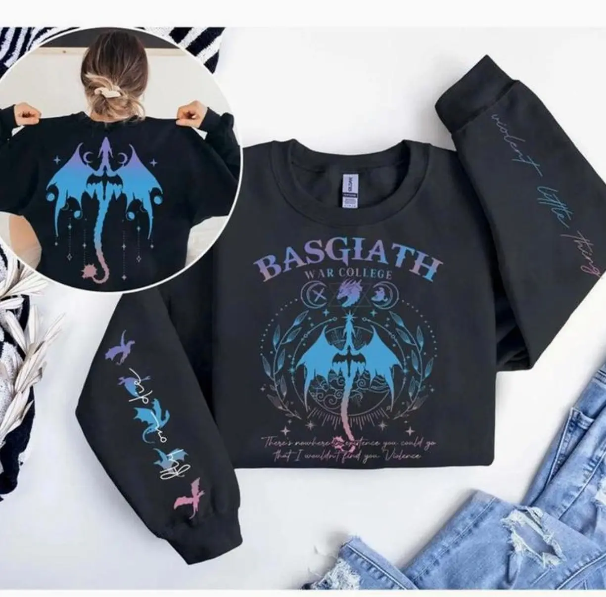 Fourth Wing 4-Sided T-Shirts, Crewneck Sweatshirts & Pullover Hoodie, Basgiath War College Sweater, Dragon Rider, Violet Sorrengail, Fantasy Reader, Xaden Riorson, Riders Quadrant DGR