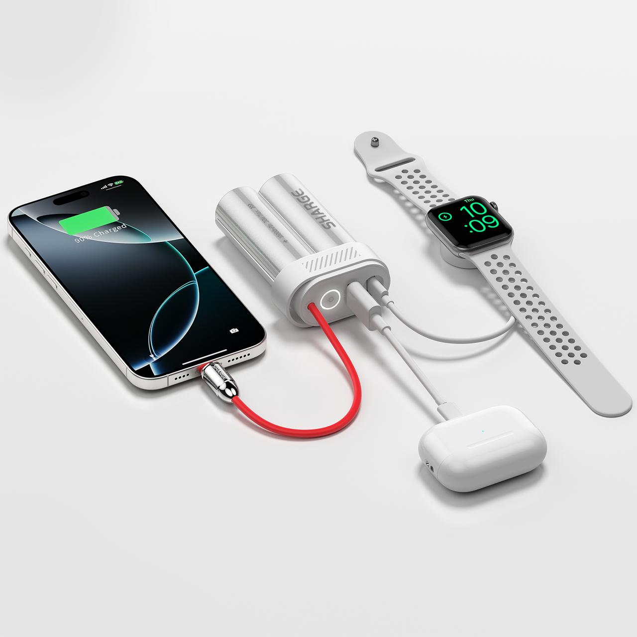 SHARGE Power Bank 10000mAh 30W Portable Charger with Built-in Type C Cable USB-C and USB-A Port Battery Pack for iPhone 17/16/15 Galaxy S25 iPad Pixel 9