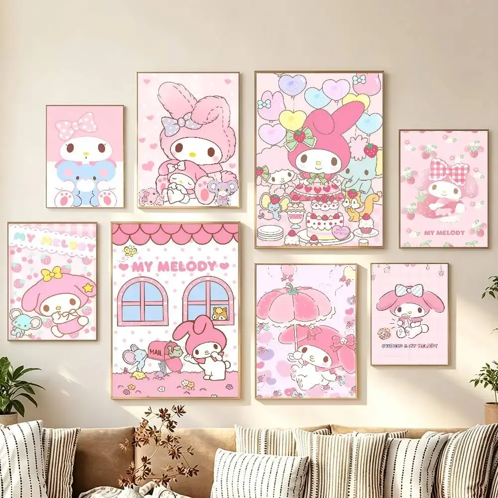 [Sale off up to 55%] [Free ship] Cute Cartoon My Melody Poster, Self-Adhesive Art, Room Entrance Decor, Restaurant Wall Decor, Art Painting