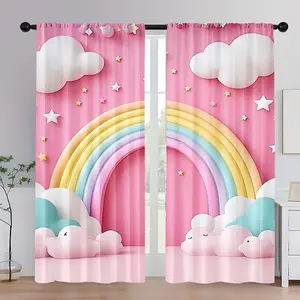 2pcs Colorful Rainbow Printed Curtains, Home Decoration Curtain, Window Curtain with Pole Bag Design, Easy to Hang and Open - Ideal for Living Room, Bedroom, Office, Kitchen, Coffee Shop, Vacation Home, Daily Decorative, Festivals