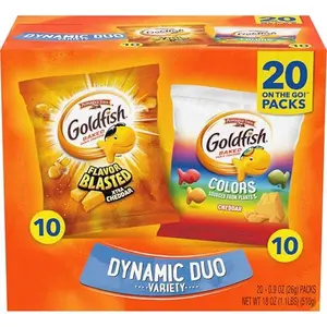 Goldfish Dynamic Duo Variety Pack, Colors Cheddar & Flavor Blasted Xtra Cheddar, Snack Packs, 20 Ct