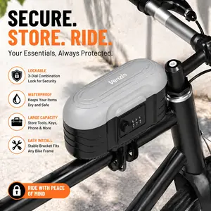 Venzio Bike Frame Bag with 3-Digit Combination, Waterproof Bicycle Tool Case with Mount Bracket for Keys, Lights, Wallet – Fits Frame Tubes Cycling Accessory, 8.5"×3.78", Grey