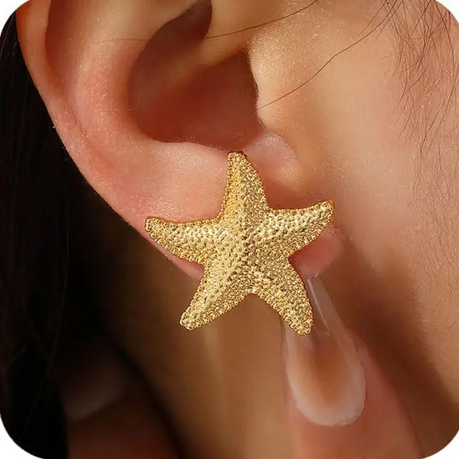 Loyalove Starfish Shell Stud Earrings for Women Gold Silver Chunky Seashell Drop Dangle Earring Beach Summer Themed Jewelry