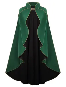 Women's Medieval Cloak Stand Collar Deluxe Velvet Gold Trim Renaissance Cape for Adult