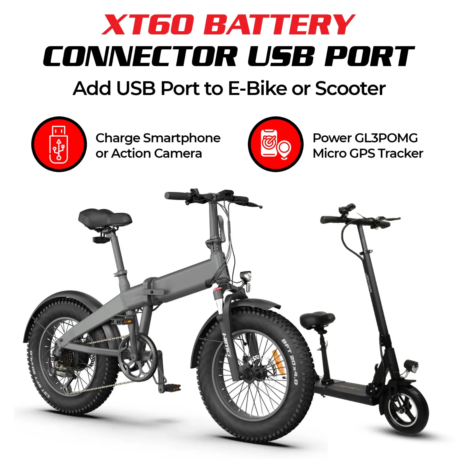Spy Spot XT60 to USB Power Adapter & GL320 Micro Tracker – Continuous GPS Tracking for E-Bikes & Scooters Constant Power Monitoring Electronic