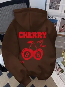 Women's Fashion Hoodie Cherry with Love Limited Edition Letter & Cherry Print Kangaroo Pocket Casual Long Sleeve Fall Winter