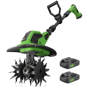 20V Cordless Tiller Cultivator, Lightweight 360RPM Electric Garden Tiller with 2 * 2.0Ah Batteries, 9" Width, 6.6" Depth, 48 Steel Tines Mini Rototiller for Weeding, Gardening & Soil Cultivation Green