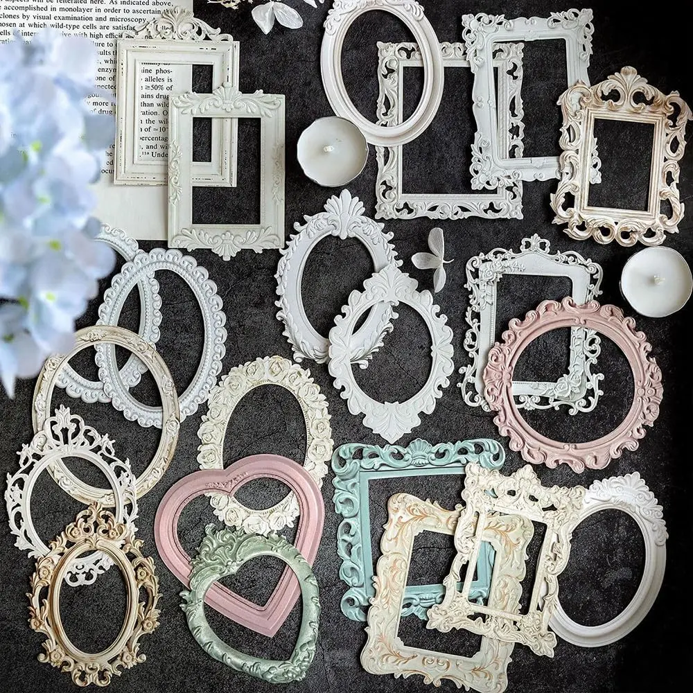 40 Sheets Lace Frames Scrapbook Paper, Vintage Hollow Embossed Photo Materials for DIY Junk Journal Crafts, Journaling Scrapbooking Supplies, Window Decoration Background Paper