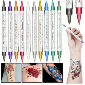 Temporary Dual-Head Tattoo Pen Drawing Pen, 10 Colors, Washable, Skin Pattern Painting Pen, Marker, Tattoo Marking Pen