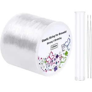 Stretchy String for Bracelets,  0.5mm Clear Elastic String Stretch Cord Bracelet String with 2 count Beading  for Seed Beads, Pony Beads, Bracelets and  Making