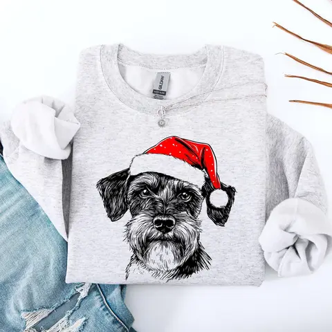 Schnauzer Santa Christmas Dog Lover Pet Holiday Anthology Signature Graphic Sweatshirt, Crew Neck, Women's, Crewneck