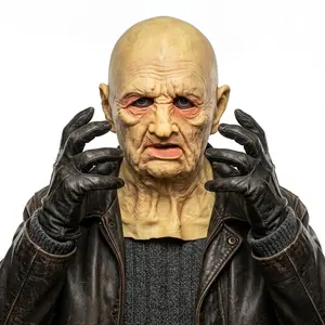 Realistic Old Man Mask for Adults, Bald Elderly Grandpa Face Cover, Wrinkly Senior Citizen Disguise Prop, Halloween Cosplay, DIY Paintable