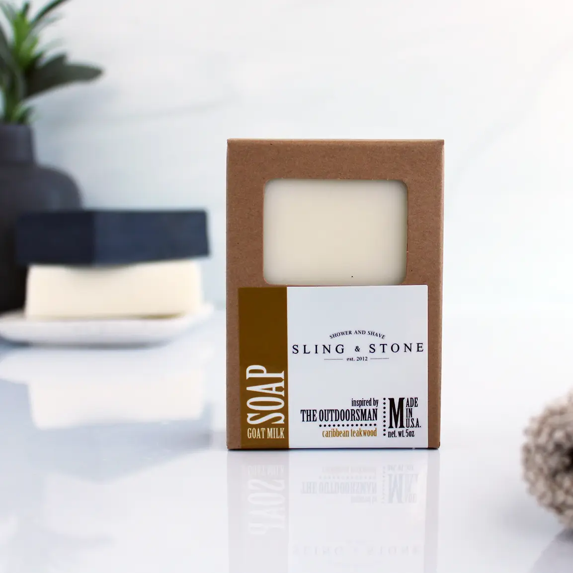 Sling and Stone for Men Soap - The Outdoorsman- Goat Milk Based, Handmade, Creamy Lather, Natural Oils, 10% Vitamin D, Seductive Scents, 5 oz Craft Box